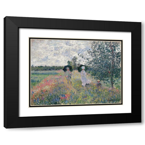 Promenade pres d’Argenteuil Black Modern Wood Framed Art Print with Double Matting by Monet, Claude
