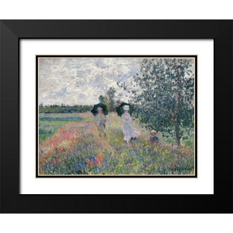 Promenade pres d’Argenteuil Black Modern Wood Framed Art Print with Double Matting by Monet, Claude