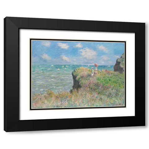 Cliff Walk at Pourville Black Modern Wood Framed Art Print with Double Matting by Monet, Claude