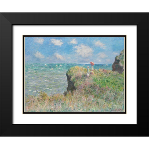 Cliff Walk at Pourville Black Modern Wood Framed Art Print with Double Matting by Monet, Claude