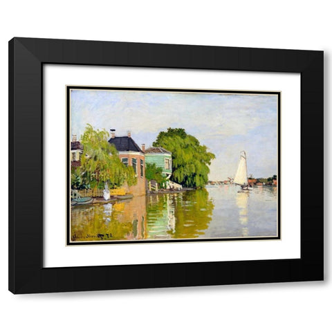 Houses on the Achterzaan Black Modern Wood Framed Art Print with Double Matting by Monet, Claude