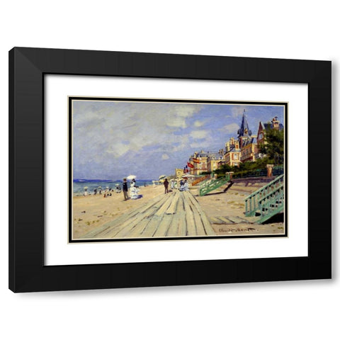 Plage de Trouville Black Modern Wood Framed Art Print with Double Matting by Monet, Claude