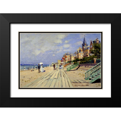 Plage de Trouville Black Modern Wood Framed Art Print with Double Matting by Monet, Claude