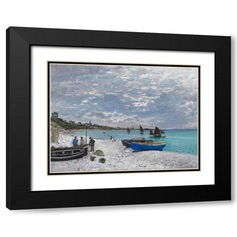 The Beach at Sainte-Adresse Black Modern Wood Framed Art Print with Double Matting by Monet, Claude