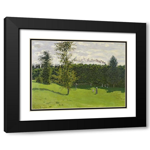 The Train in the Country Black Modern Wood Framed Art Print with Double Matting by Monet, Claude