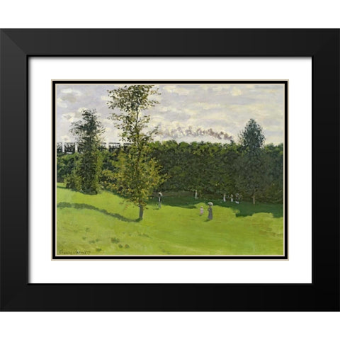 The Train in the Country Black Modern Wood Framed Art Print with Double Matting by Monet, Claude