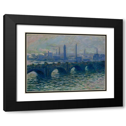 Waterloo Bridge London Black Modern Wood Framed Art Print with Double Matting by Monet, Claude
