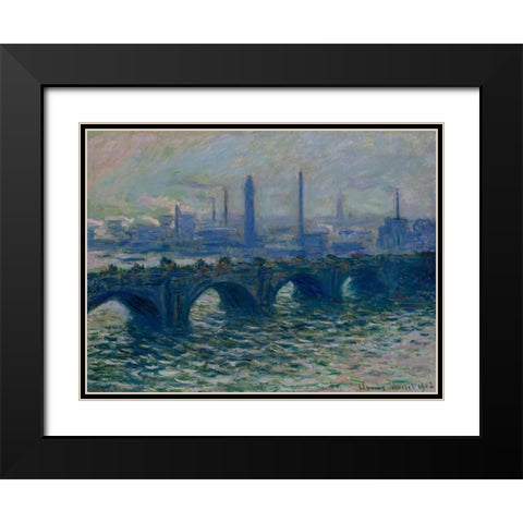 Waterloo Bridge London Black Modern Wood Framed Art Print with Double Matting by Monet, Claude