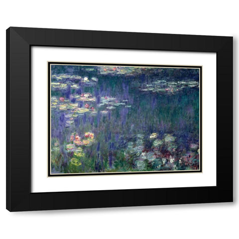 Waterlilies- Green Reflections Black Modern Wood Framed Art Print with Double Matting by Monet, Claude