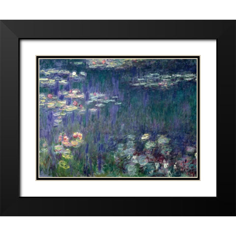 Waterlilies- Green Reflections Black Modern Wood Framed Art Print with Double Matting by Monet, Claude