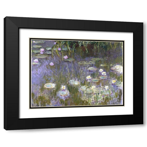 Water Lilies Black Modern Wood Framed Art Print with Double Matting by Monet, Claude