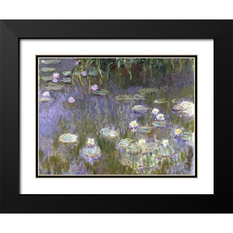 Water Lilies Black Modern Wood Framed Art Print with Double Matting by Monet, Claude