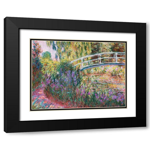 The Japanese Bridge Pond with Water Lillies Black Modern Wood Framed Art Print with Double Matting by Monet, Claude