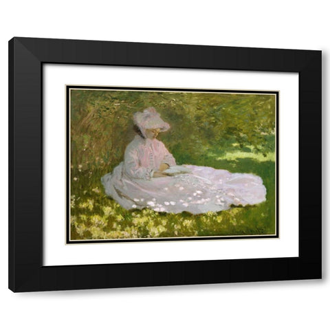 Springtime Black Modern Wood Framed Art Print with Double Matting by Monet, Claude