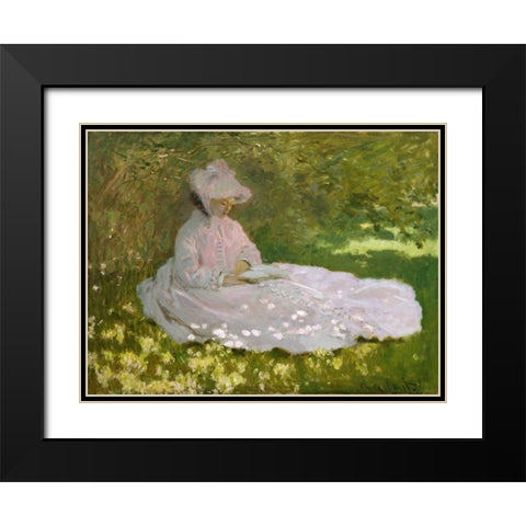 Springtime Black Modern Wood Framed Art Print with Double Matting by Monet, Claude