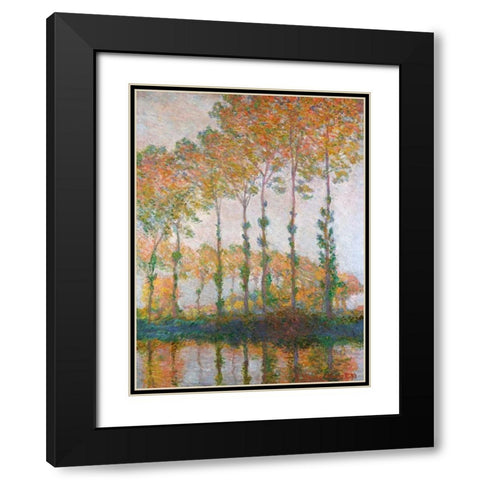 Poplars on the Banks of the l Epte Autumn Black Modern Wood Framed Art Print with Double Matting by Monet, Claude
