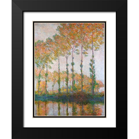 Poplars on the Banks of the l Epte Autumn Black Modern Wood Framed Art Print with Double Matting by Monet, Claude