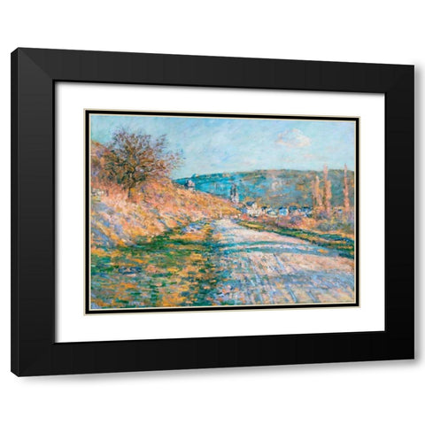 The Road to Vetheuil Black Modern Wood Framed Art Print with Double Matting by Monet, Claude
