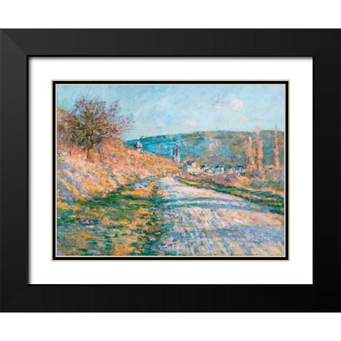 The Road to Vetheuil Black Modern Wood Framed Art Print with Double Matting by Monet, Claude