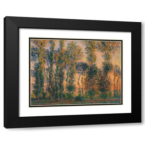 Poplars at Giverny - Sunrise Black Modern Wood Framed Art Print with Double Matting by Monet, Claude