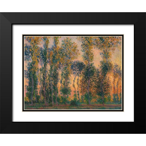 Poplars at Giverny - Sunrise Black Modern Wood Framed Art Print with Double Matting by Monet, Claude