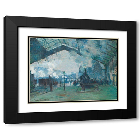 Arrival of the Normandy Train - Gare Saint-Lazare Black Modern Wood Framed Art Print with Double Matting by Monet, Claude