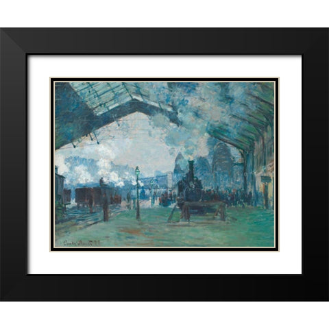 Arrival of the Normandy Train - Gare Saint-Lazare Black Modern Wood Framed Art Print with Double Matting by Monet, Claude