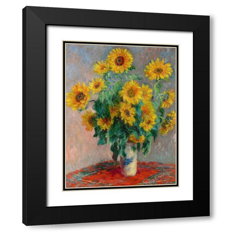 Sunflowers Black Modern Wood Framed Art Print with Double Matting by Monet, Claude