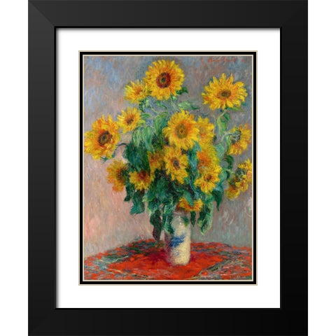 Sunflowers Black Modern Wood Framed Art Print with Double Matting by Monet, Claude