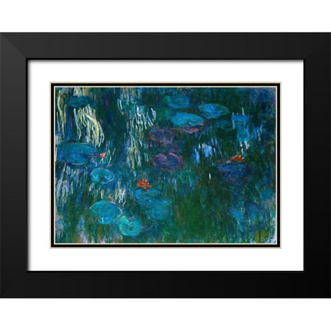 Water Lilies Black Modern Wood Framed Art Print with Double Matting by Monet, Claude