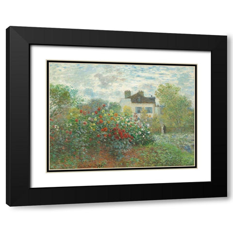 The Artists Garden in Argenteuil Black Modern Wood Framed Art Print with Double Matting by Monet, Claude