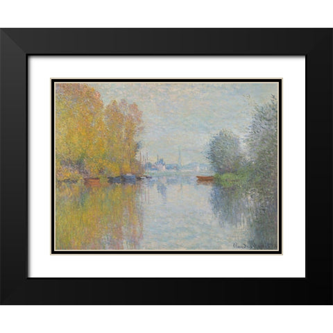 Automne sur la Seine, Argenteuil Black Modern Wood Framed Art Print with Double Matting by Monet, Claude