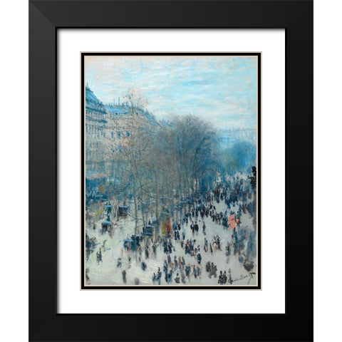 Boulevard des Capucines Black Modern Wood Framed Art Print with Double Matting by Monet, Claude