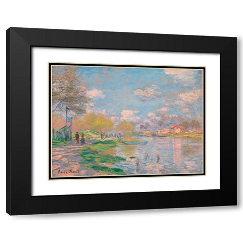 Spring by the Seine Black Modern Wood Framed Art Print with Double Matting by Monet, Claude