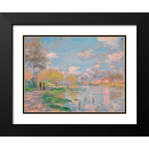 Spring by the Seine Black Modern Wood Framed Art Print with Double Matting by Monet, Claude
