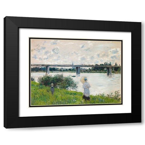 The Promenade with the Railroad Bridge- Argenteuil Black Modern Wood Framed Art Print with Double Matting by Monet, Claude