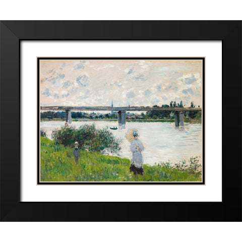 The Promenade with the Railroad Bridge- Argenteuil Black Modern Wood Framed Art Print with Double Matting by Monet, Claude