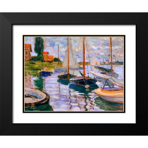 Voiliers sur la Seine Black Modern Wood Framed Art Print with Double Matting by Monet, Claude