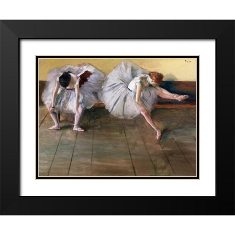 Dancers Black Modern Wood Framed Art Print with Double Matting by Degas, Edgar