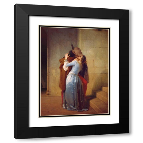 The Kiss Black Modern Wood Framed Art Print with Double Matting by Hayez, Francesco