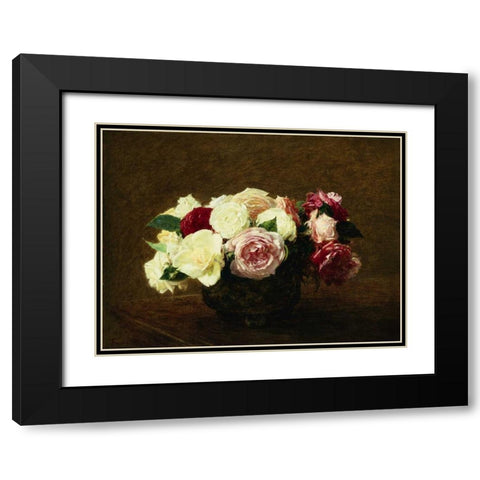 Roses Black Modern Wood Framed Art Print with Double Matting by Fantin-Latour, Henri