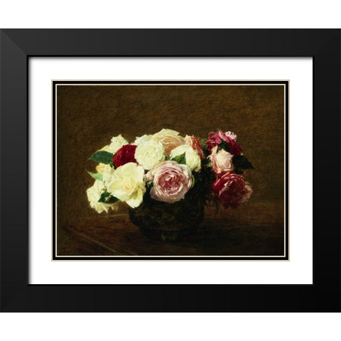 Roses Black Modern Wood Framed Art Print with Double Matting by Fantin-Latour, Henri