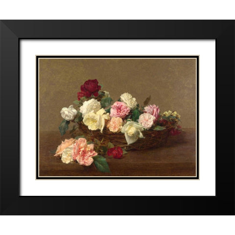 A Basket of Roses Black Modern Wood Framed Art Print with Double Matting by Fantin-Latour, Henri