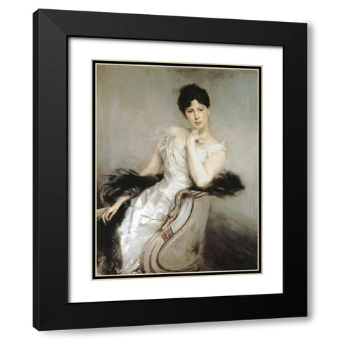 Signora in bianco Black Modern Wood Framed Art Print with Double Matting by Boldini, Giovanni