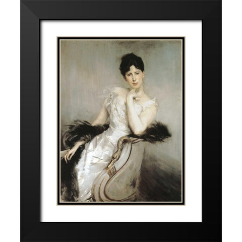 Signora in bianco Black Modern Wood Framed Art Print with Double Matting by Boldini, Giovanni