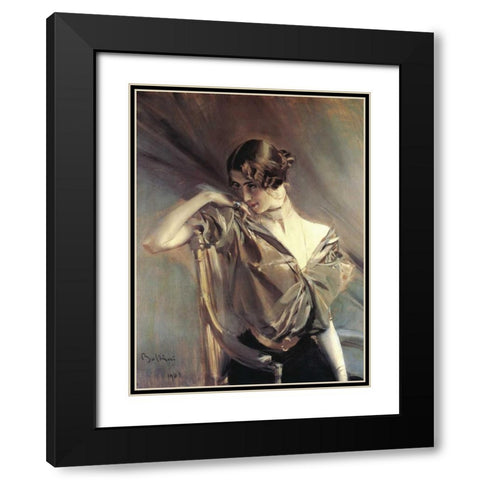 Cleo de Merode Black Modern Wood Framed Art Print with Double Matting by Boldini, Giovanni