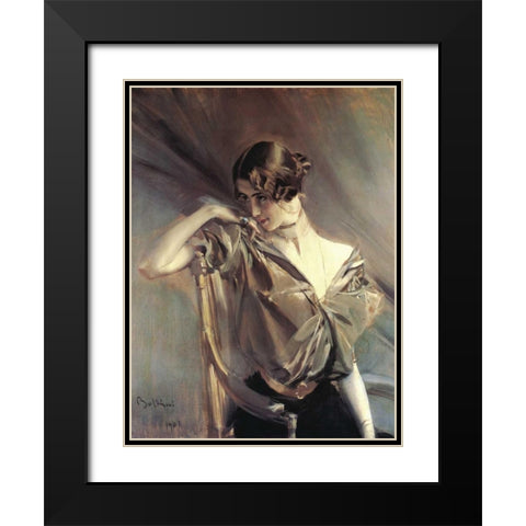 Cleo de Merode Black Modern Wood Framed Art Print with Double Matting by Boldini, Giovanni