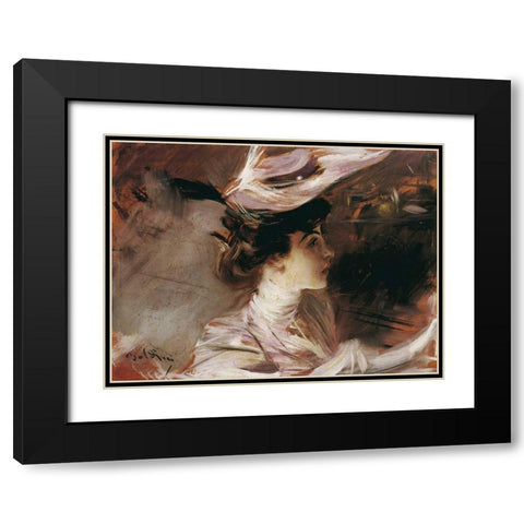 Il cappellino nuovo-Lina Cavalieri Black Modern Wood Framed Art Print with Double Matting by Boldini, Giovanni