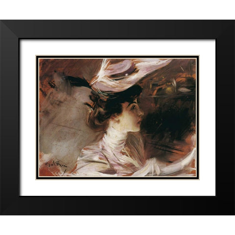 Il cappellino nuovo-Lina Cavalieri Black Modern Wood Framed Art Print with Double Matting by Boldini, Giovanni