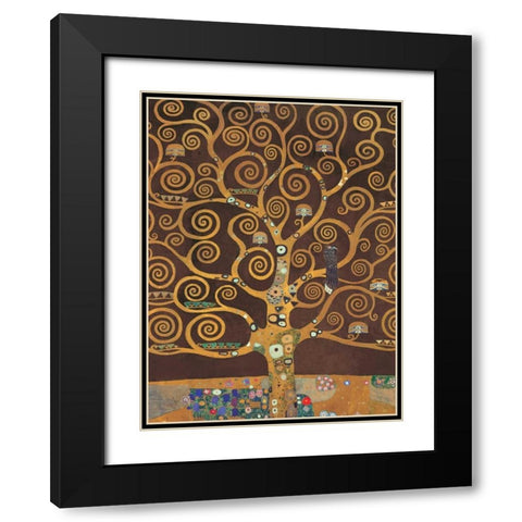 Tree of Life-Brown Variation Black Modern Wood Framed Art Print with Double Matting by Klimt, Gustav